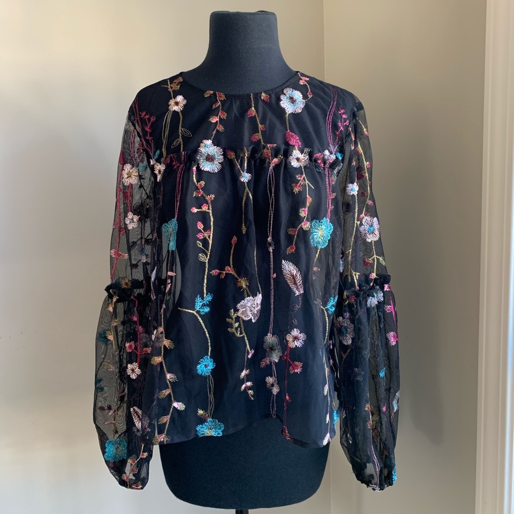 A New Day Sheer Peasant Blouse Size S